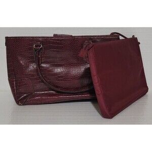 Red Faux Leather Large Work Tote with Detachable Tablet Sleeve 3 Pockets NEW